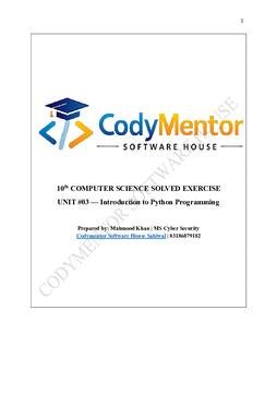 Computer Science Exercise preview — 10th COMPUTER SCIENCE SOLVED EXERCISE UNIT #03