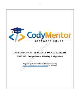 Computer Science Exercise preview — 2nd Year Computer Science Unit 02 – Computational Thinking & Algorithms | Solved Exercise