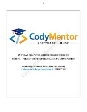 Computer Science Exercise preview — 2nd Year Computer Science Unit 03 – Object-Oriented Programming Using Python | Solved Exercise