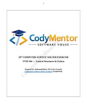 Computer Science Exercise preview — 10th Class Computer Science Unit 4 Control Structures in Python – Solved Exercise